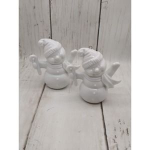 Vintage Snowman Blank Set of 2 Porcelain Paintable Ornaments Figures (13)